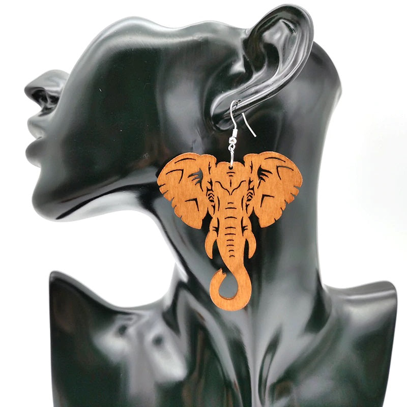 Wooden Elephant Earrings