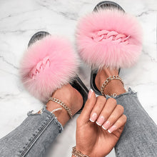 Load image into Gallery viewer, Faux Fox Fur Chain Slides
