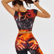 Load image into Gallery viewer, FIRE SKULL Two Piece Yoga Suit
