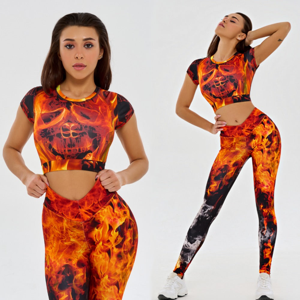 FIRE SKULL Two Piece Yoga Suit